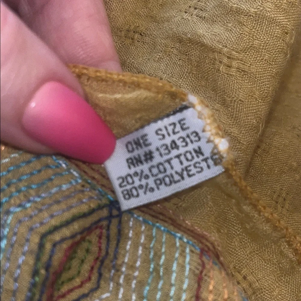 Yellow Poncho with Multicolor Embroidered Trim - Picture 3 of 3